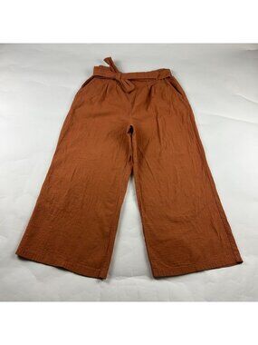 BP Terracotta Brown Crinkle Cotton High Rise Relaxed Leg Pant L